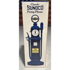 Vintage Blue Sunono Classic Gas Pump Telephone NIB 1980s 9 1/2 Inches Tall